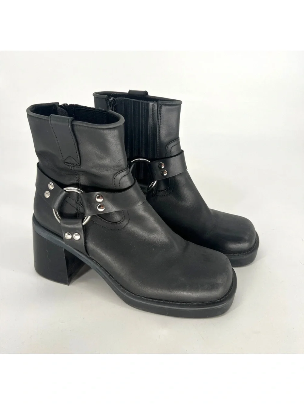Jeffrey Campbell Operator Platform Moto Boot Womens 7.5 Black Leather Biker - Picture 6 of 6